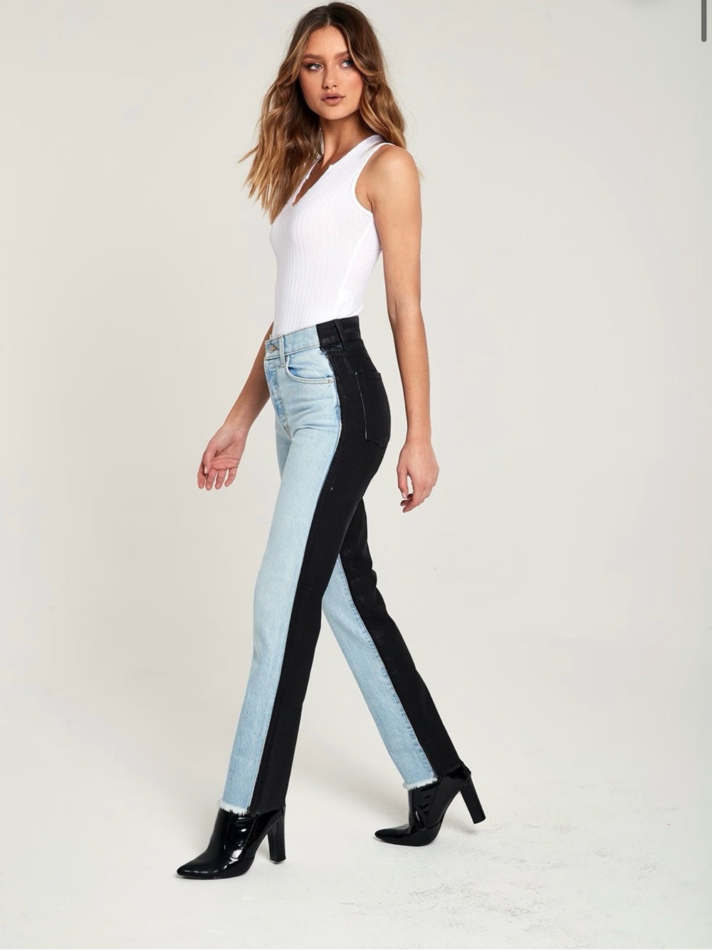 Revice Ex-Boyfriend / Harlow Wash 25 Two-Tone Black and Light Wash Women’s Jeans